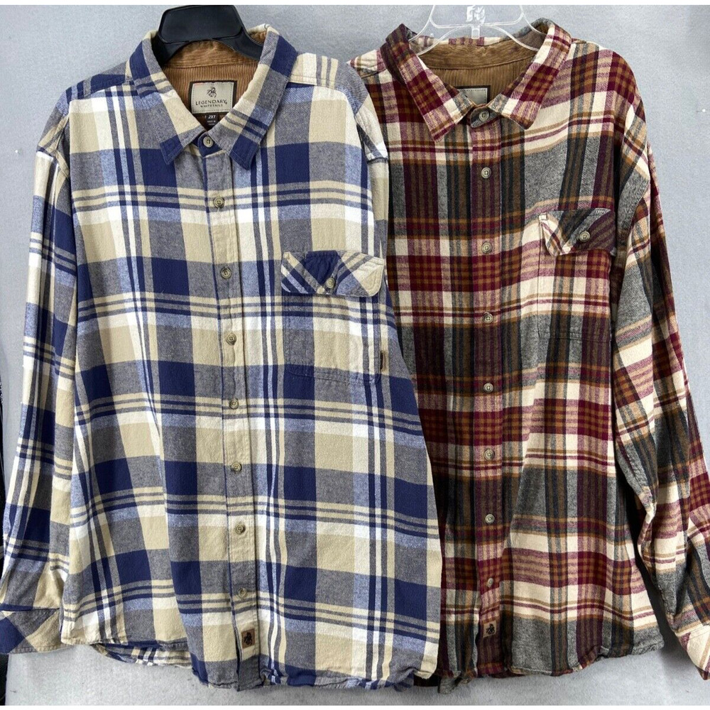 Legendary Whitetails Men 2XT Set of 2 Plaid Cotton Casual‎ Button Down Flip Cuff